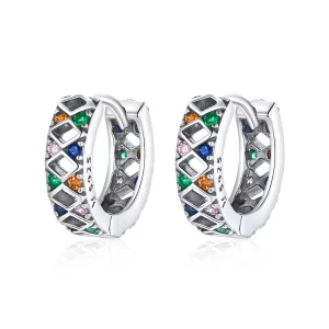Pandora Style Blokken met gekleurde stippen Oorringen - SCE1123 (afbeelding voor) Pandora Style Blokken met gekleurde stippen Oorringen - SCE1123