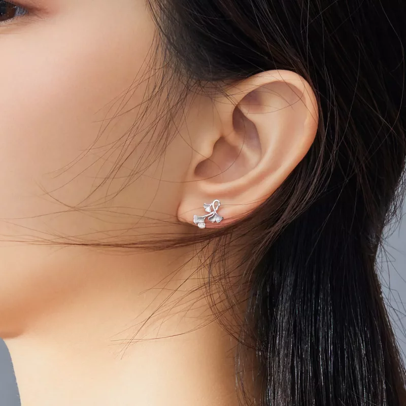 (afbeelding voor) Pandora Style Ginkgo blad Oorknopjes - BSE328 - Bekijken 6