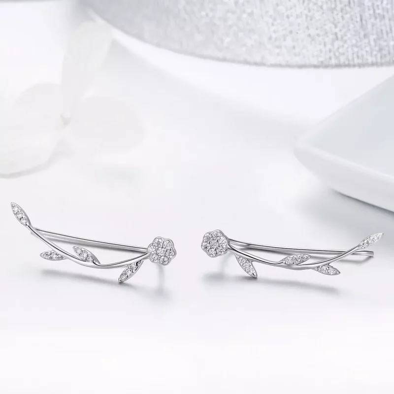 (afbeelding voor) Pandora Style Glanzende bladeren Oorknopjes - SCE266 - Bekijken 4