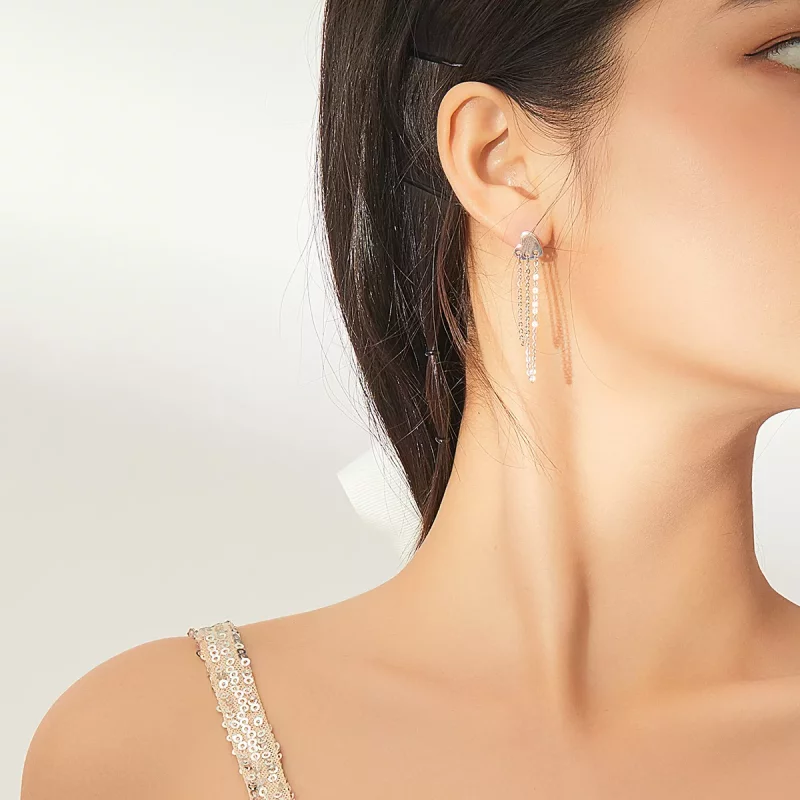 (afbeelding voor) Pandora Style Hart Kwasten Oorhangers - SCE867 - Bekijken 5