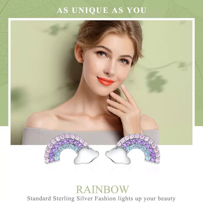 (afbeelding voor) Pandora Style Kleine Regenboog Oorknopjes - SCE578 - Bekijken 2
