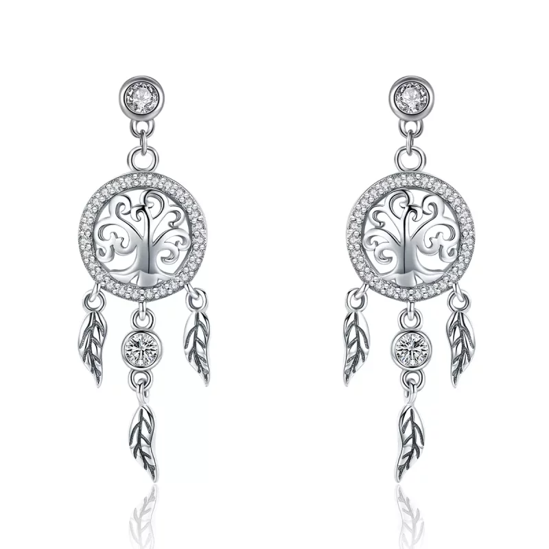 (afbeelding voor) Pandora Style Life Tree & Dromenvanger Oorhangers - SCE457