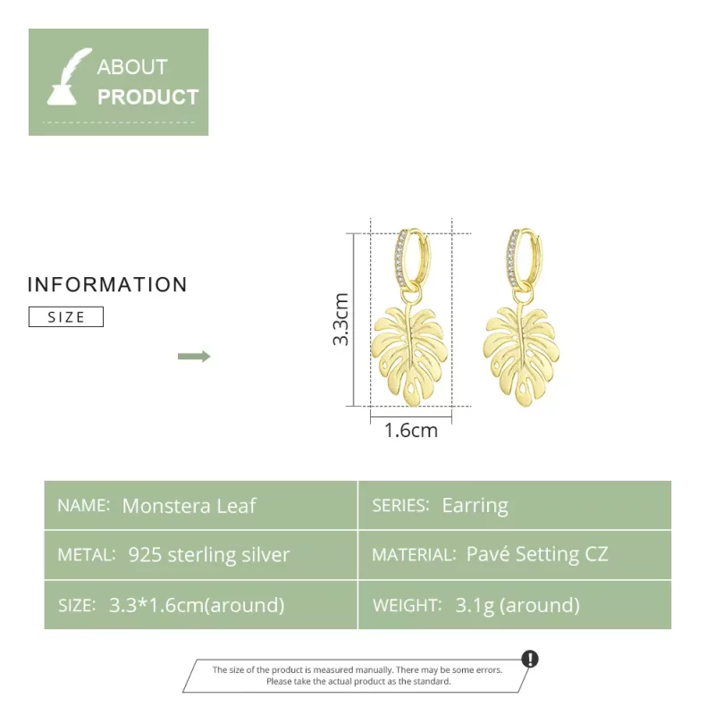 (afbeelding voor) Pandora Style Monstera Blad Oorhangers - BSE223 - Bekijken 3