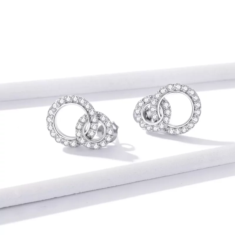 (afbeelding voor) Pandora Style Oogverblindende dubbele ringen Oorknopjes - BSE388 - Bekijken 2