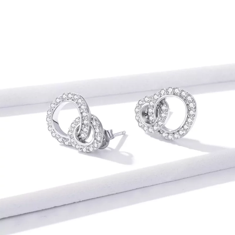 (afbeelding voor) Pandora Style Oogverblindende dubbele ringen Oorknopjes - BSE388 - Bekijken 3