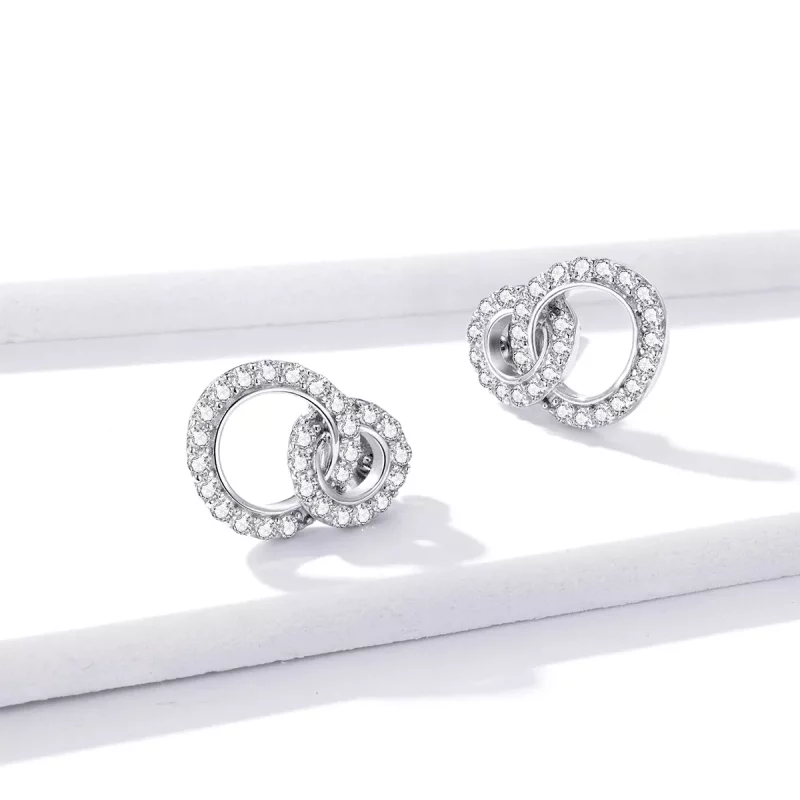 (afbeelding voor) Pandora Style Oogverblindende dubbele ringen Oorknopjes - BSE388 - Bekijken 4