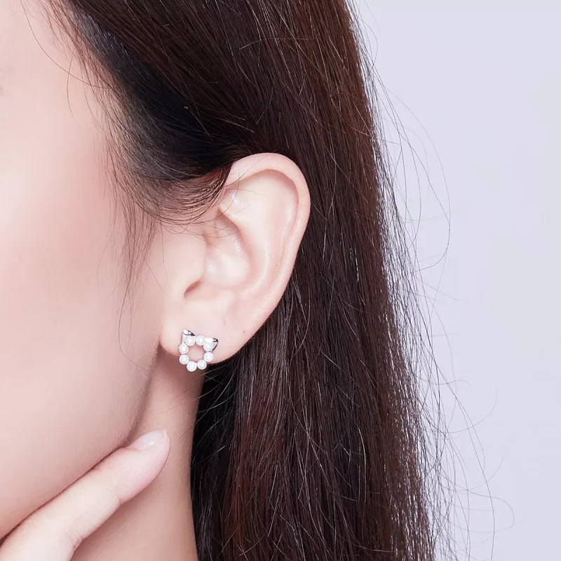 (afbeelding voor) Pandora Style Parel Kat Oorknopjes - SCE688 - Bekijken 6
