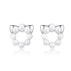 (afbeelding voor) Pandora Style Parel Kat Oorknopjes - SCE688