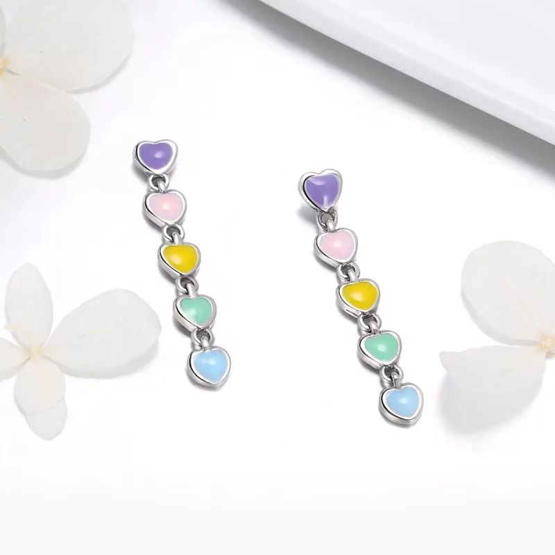 (afbeelding voor) Pandora Style Regenboog Harten Oorknopjes - SCE451 - Bekijken 2