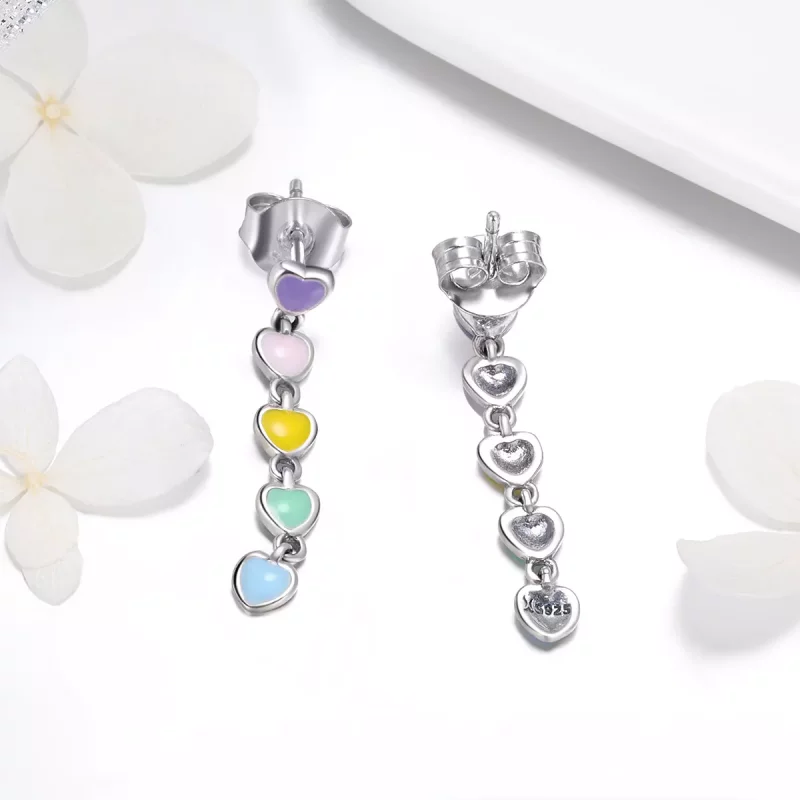 (afbeelding voor) Pandora Style Regenboog Harten Oorknopjes - SCE451 - Bekijken 3