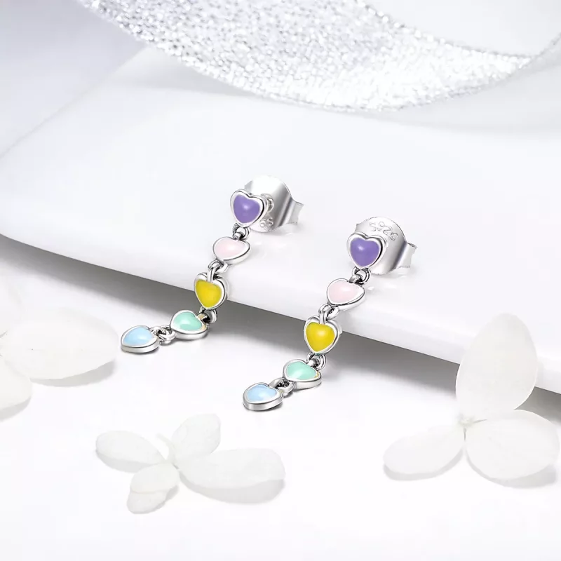 (afbeelding voor) Pandora Style Regenboog Harten Oorknopjes - SCE451 - Bekijken 4
