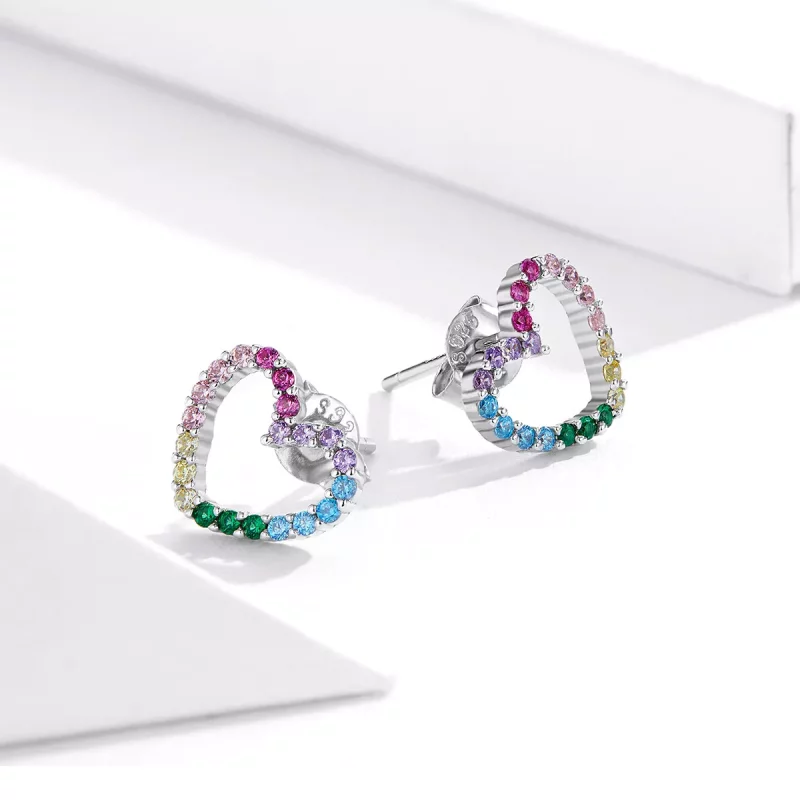 (afbeelding voor) Pandora Style Regenboog Harten Oorknopjes - SCE891 - Bekijken 4