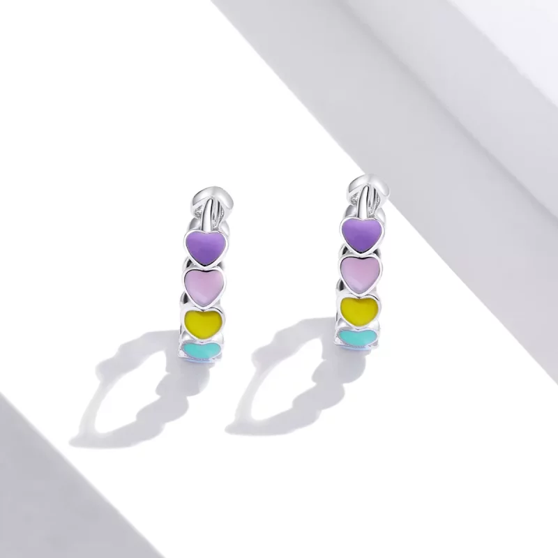 (afbeelding voor) Pandora Style Regenboog Harten Oorringen - SCE909 - Bekijken 4