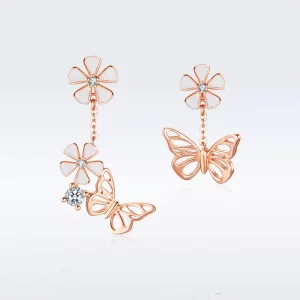 Pandora Style Rose Dansende vlinder Oorhangers - BSE100 (afbeelding voor) Pandora Style Rose Dansende vlinder Oorhangers - BSE100
