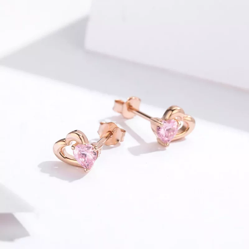 (afbeelding voor) Pandora Style Rose Hartkloppingen Oorknopjes - SCE090-C - Bekijken 3
