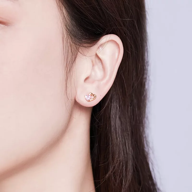 (afbeelding voor) Pandora Style Rose Hartkloppingen Oorknopjes - SCE090-C - Bekijken 5