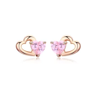 (afbeelding voor) Pandora Style Rose Hartkloppingen Oorknopjes - SCE090-C