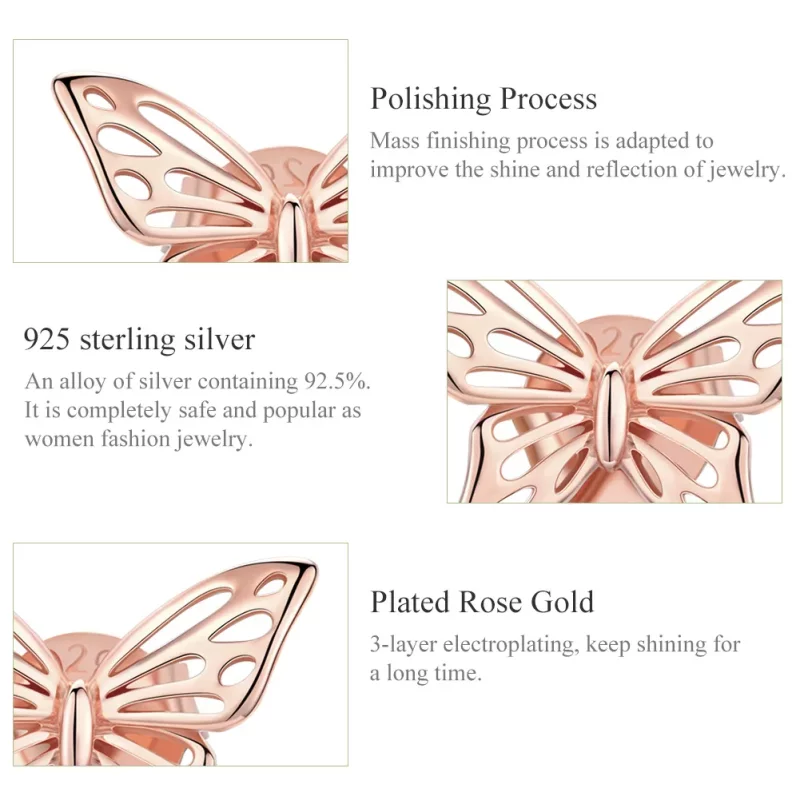 (afbeelding voor) Pandora Style Rose Vlinder Oorknopjes - SCE452-C - Bekijken 3