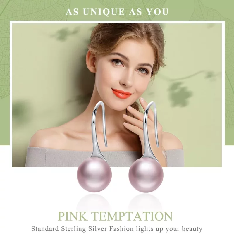 (afbeelding voor) Pandora Style Roze Parel Oorhangers - SCE145 - Bekijken 2