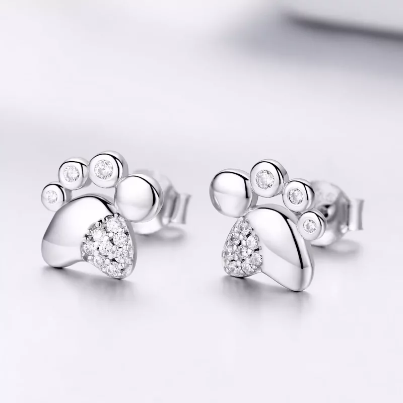 (afbeelding voor) Pandora Style Schattige anti-allergie kittenvoetafdrukken Oorknopjes - BSE033 - Bekijken 2