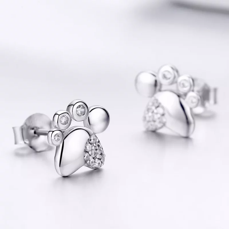 (afbeelding voor) Pandora Style Schattige anti-allergie kittenvoetafdrukken Oorknopjes - BSE033 - Bekijken 3