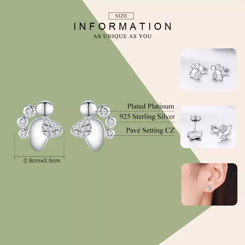 (afbeelding voor) Pandora Style Schattige anti-allergie kittenvoetafdrukken Oorknopjes - BSE033 - Bekijken 7