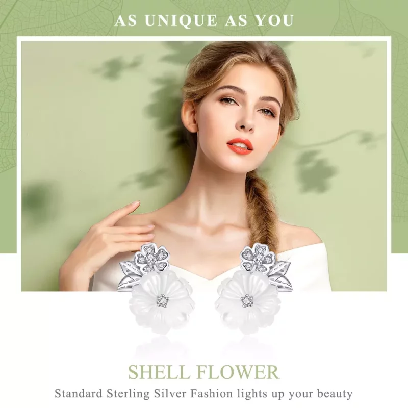 (afbeelding voor) Pandora Style Schelp bloem Oorknopjes - BSE008 - Bekijken 6