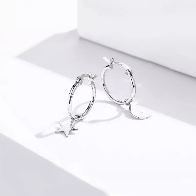 (afbeelding voor) Pandora Style Ster en maan asymmetrie Oorhangers - SCE681 - Bekijken 4