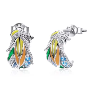 (afbeelding voor) Pandora Style Stijl veren Oorknopjes - SCE1128