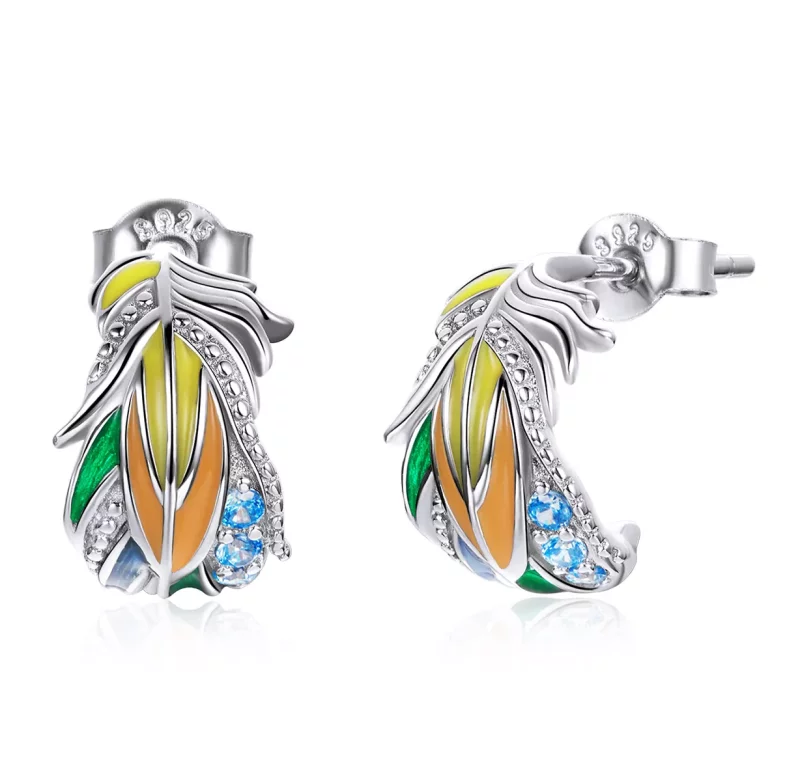 (afbeelding voor) Pandora Style Stijl veren Oorknopjes - SCE1128