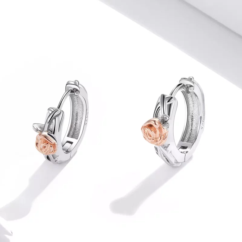 (afbeelding voor) Pandora Style Tweekleurige Rose Vine Oorringen - SCE971 - Bekijken 2