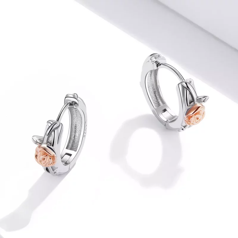 (afbeelding voor) Pandora Style Tweekleurige Rose Vine Oorringen - SCE971 - Bekijken 3