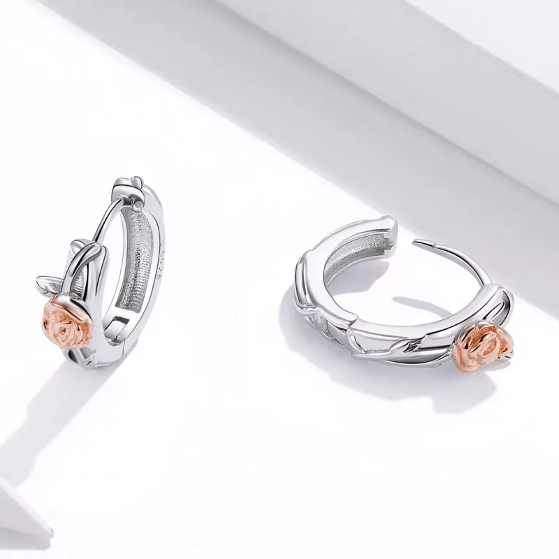 (afbeelding voor) Pandora Style Tweekleurige Rose Vine Oorringen - SCE971 - Bekijken 4