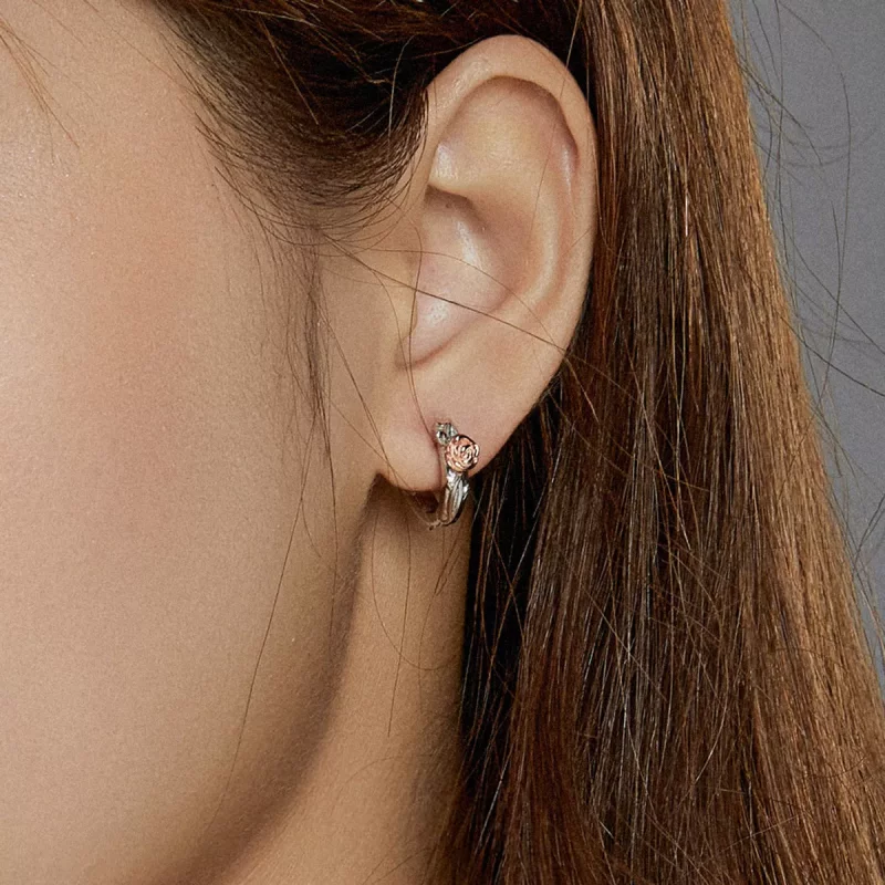 (afbeelding voor) Pandora Style Tweekleurige Rose Vine Oorringen - SCE971 - Bekijken 7