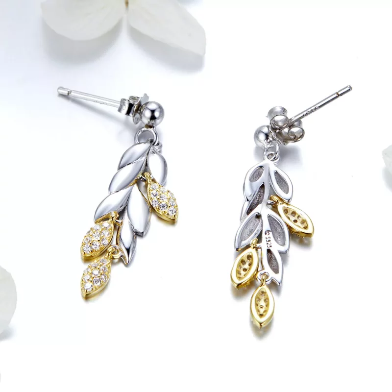(afbeelding voor) Pandora Style Tweekleurige tweekleurige tarweaar Oorhangers - BSE025 - Bekijken 3