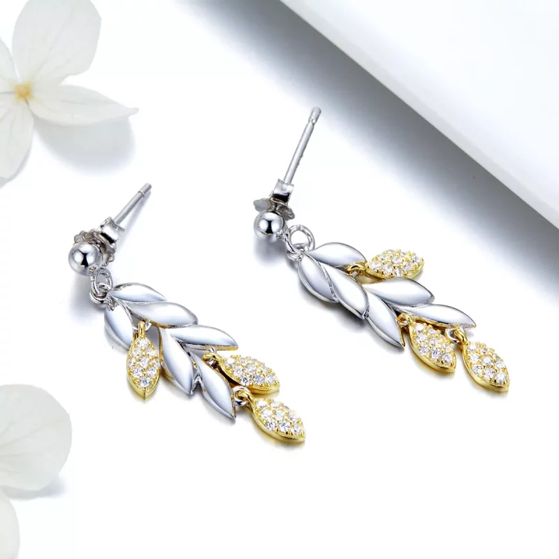 (afbeelding voor) Pandora Style Tweekleurige tweekleurige tarweaar Oorhangers - BSE025 - Bekijken 4