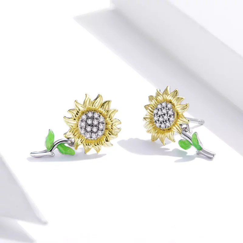 (afbeelding voor) Pandora Style Tweekleurige Zonnebloem Oorknopjes - SCE919 - Bekijken 3