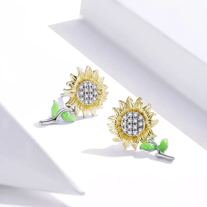 (afbeelding voor) Pandora Style Tweekleurige Zonnebloem Oorknopjes - SCE919 - Bekijken 4
