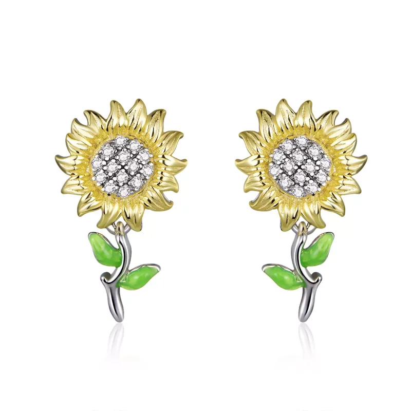 (afbeelding voor) Pandora Style Tweekleurige Zonnebloem Oorknopjes - SCE919