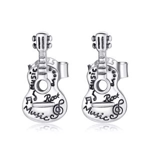 (afbeelding voor) Pandora Style Vintage Gitaar Oorknopjes - SCE1155