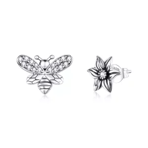 (afbeelding voor) Pandora Style vlinder en bloem Oorknopjes - SCE884