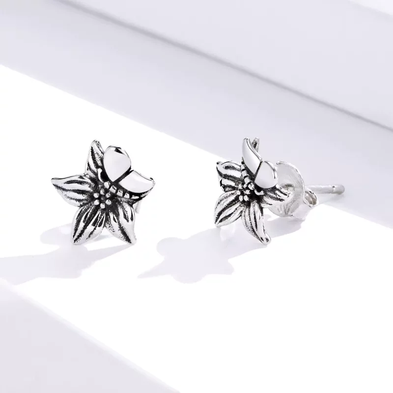 (afbeelding voor) Pandora Style Vlinder liefde bloemen Oorknopjes - SCE887 - Bekijken 2