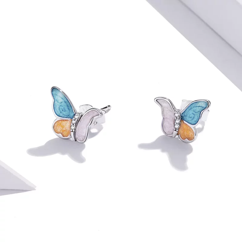 (afbeelding voor) Pandora Style Vlinder met drie kleuren Oorknopjes - SCE1156 - Bekijken 2