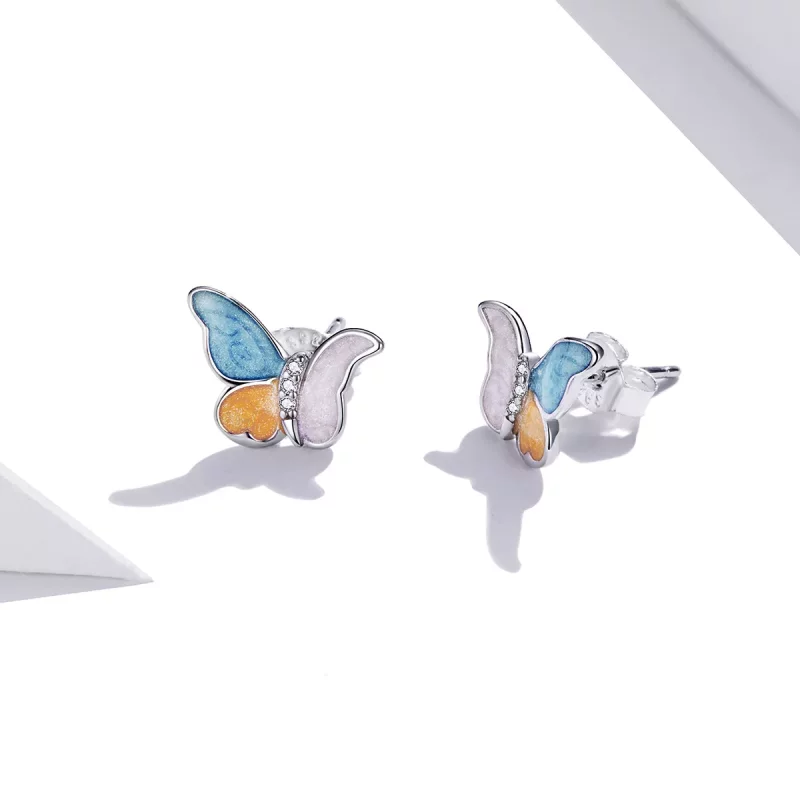 (afbeelding voor) Pandora Style Vlinder met drie kleuren Oorknopjes - SCE1156 - Bekijken 3