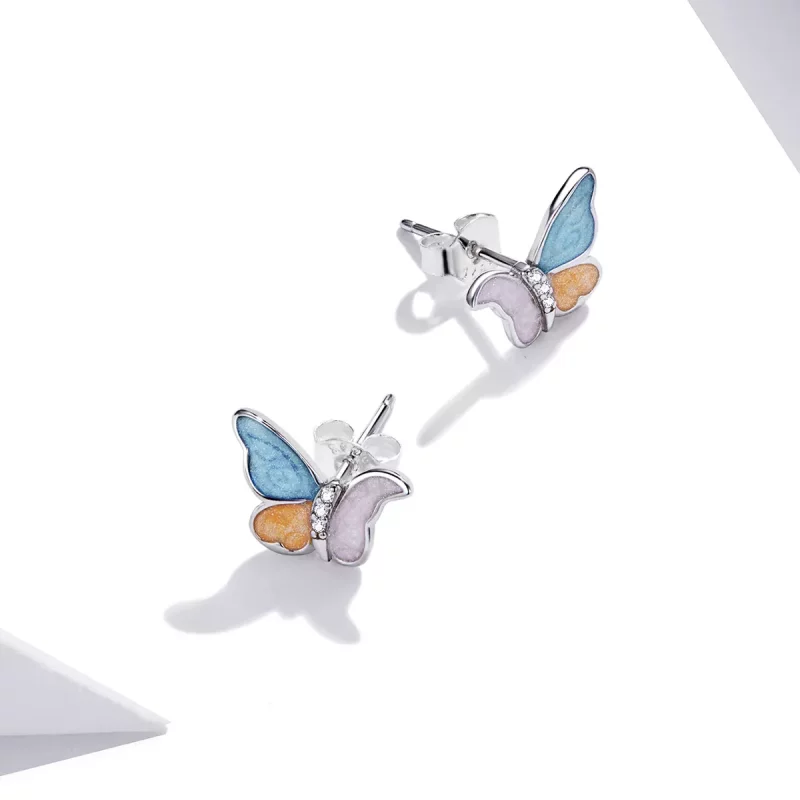 (afbeelding voor) Pandora Style Vlinder met drie kleuren Oorknopjes - SCE1156 - Bekijken 4