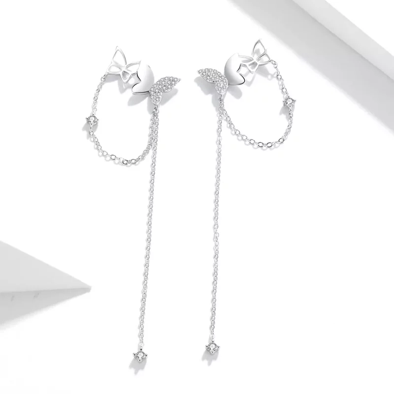 (afbeelding voor) Pandora Style Vlinder Met Kwastje Oorhangers - SCE942 - Bekijken 2