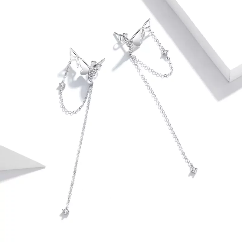(afbeelding voor) Pandora Style Vlinder Met Kwastje Oorhangers - SCE942 - Bekijken 3