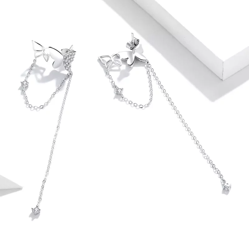 (afbeelding voor) Pandora Style Vlinder Met Kwastje Oorhangers - SCE942 - Bekijken 4