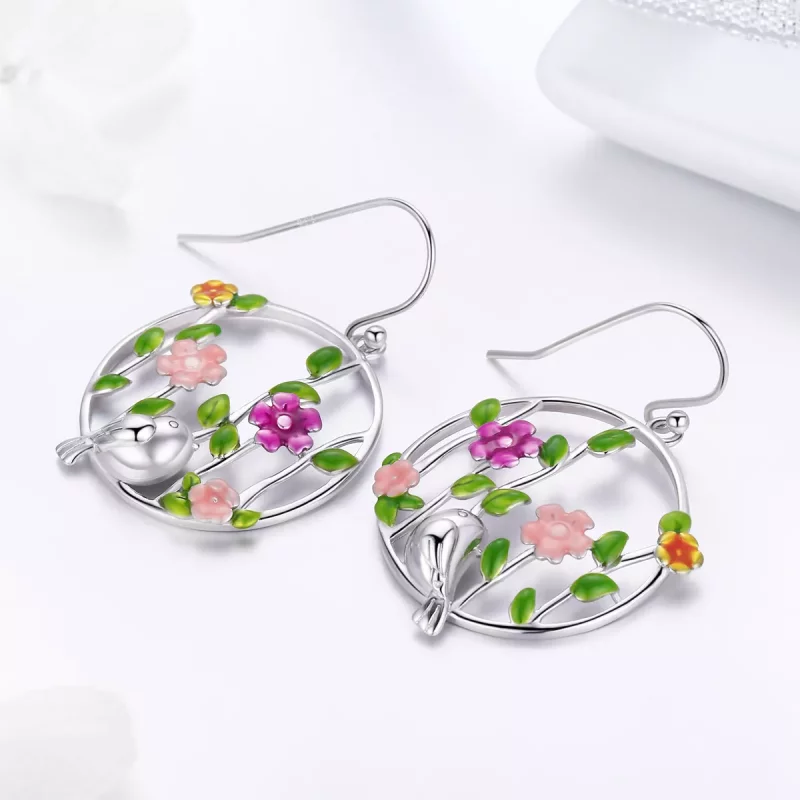 (afbeelding voor) Pandora Style Vogels Bloeien Oorhangers - SCE480 - Bekijken 2