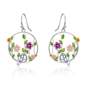 (afbeelding voor) Pandora Style Vogels Bloeien Oorhangers - SCE480